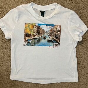 Wild Fable White Short Sleeve crop Tee with Scenic Graphic